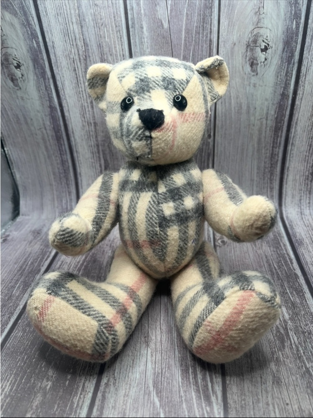 BURBERRY VTG Cashmere Plush Teddy Bear Nova Check Plaid Archive Collectible RARE